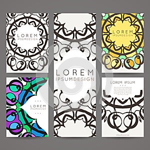 Set of vector design templates. Business card with monogram circle ornament.