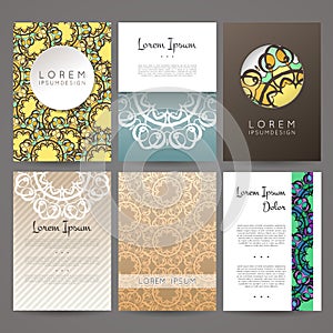 Set of vector design templates. Business card with monogram circle ornament. Mandala style.