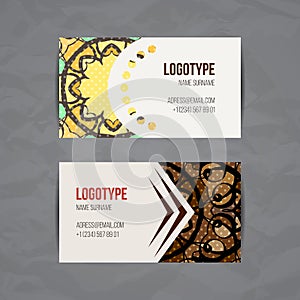 Set of vector design templates. Business card with monogram circle ornament. Mandala style.