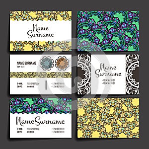 Set of vector design templates. Business card with monogram circle ornament. Mandala style.