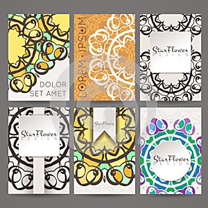 Set of vector design templates. Business card with monogram circle ornament. Mandala style.