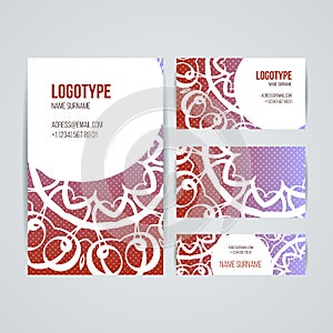 Set of vector design templates. Business card with monogram circle ornament. Mandala style.