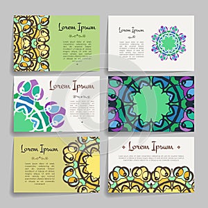 Set of vector design templates. Business card with monogram circle ornament. Mandala style.