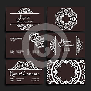 Set of vector design templates. Business card with monogram circle ornament. Mandala style.