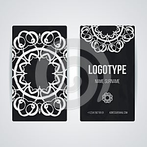 Set of vector design templates. Business card with monogram circle ornament. Mandala style.