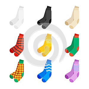 Set of vector different color and pattern socks
