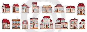 Set of vector different houses, cartoon scribble style.