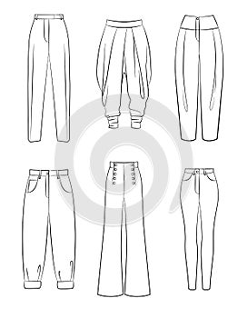 Set of vector different women trousers