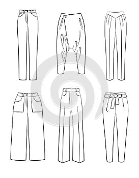 Set of vector different women trousers