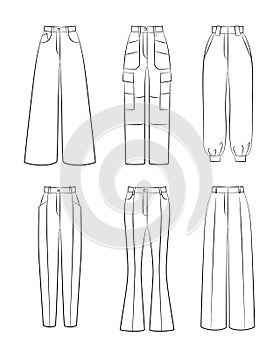 Set of vector different women trousers