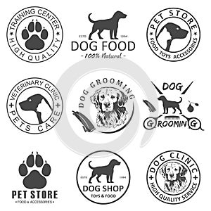 Set of vector dog logo and icons for dog club or shop, grooming, training