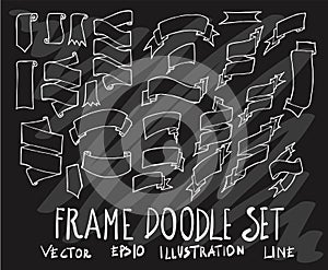 Set of vector doodle drawing Collection Ribbon banner white line