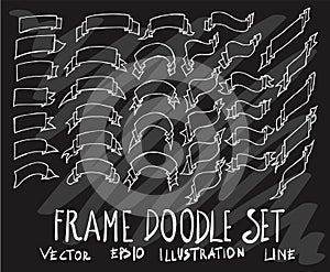 Set of vector doodle drawing Collection Ribbon banner white line