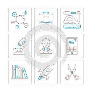 Set of vector education icons and concepts in mono thin line style