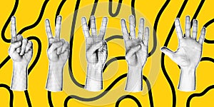 Set of 5 vector elements in retro halftone style on a yellow background.