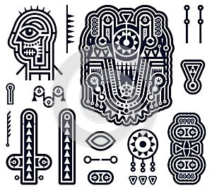 Set of Vector Elements in Techno Tribal Style