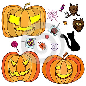 Set of vector elements on a white background for Halloween