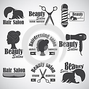 Set of vector emblem, label, badge, logos for hairdresser`s salon