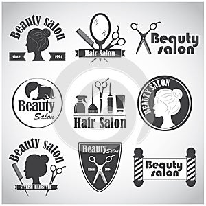 Set of vector emblem, label, badge, logos for hairdresser`s salon