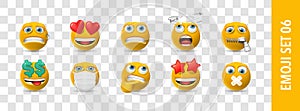Set of vector emotion icons. Happy, sad emoji faces