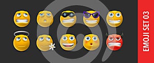 Set of vector emotion icons. Happy, sad emoji faces. Yellow cartoon characters