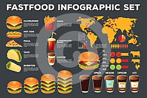 Set of vector fast food infographic elements, icons