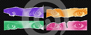 Set of vector female eyes as if png elements cut out of a magazine. Vibrant acid trend colors on transparent background