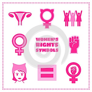 Set of vector feminist symbols for women`s rights issues. photo