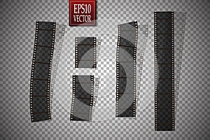 Set of vector film strip on transparent background.