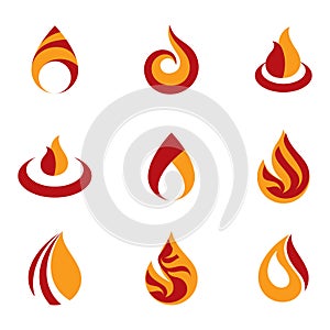 Set of vector fire illustrations, hot burning flame symbols best