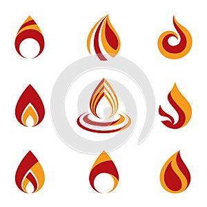 Set of vector fire illustrations, hot burning flame symbols best