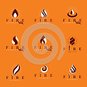 Set of vector fire logos, hot burning flame symbols best for use