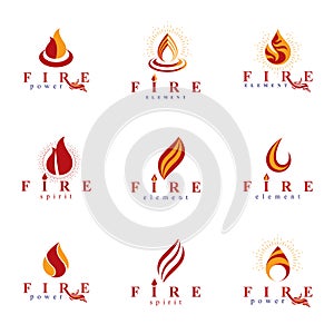 Set of vector fire logos, hot burning flame symbols best for use