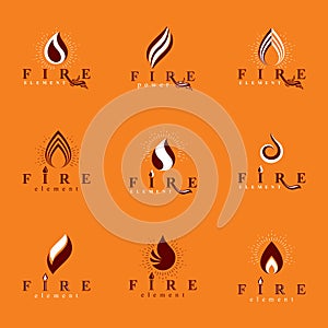 Set of vector fire logos, hot burning flame symbols best for use