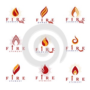 Set of vector fire logos, hot burning flame symbols best for use