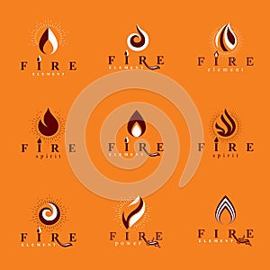 Set of vector fire logos, hot burning flame symbols best for use