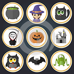 Set of vector flat cartoon icons for halloween