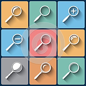Set of vector flat design search find lupe icones photo