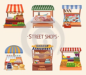 Set of vector flat design street shops.