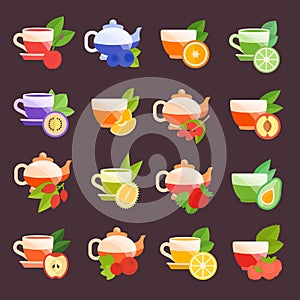 Set Vector Flat Icons of Fruit Tea