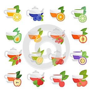 Set Vector Flat Icons of Fruit Tea