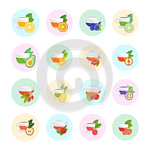 Set Vector Flat Icons of Fruit Tea