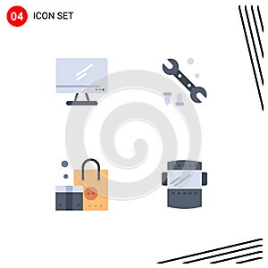 Set of 4 Vector Flat Icons on Grid for computer, branding, imac, options, marketing photo