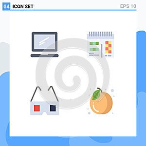 Set of 4 Vector Flat Icons on Grid for computer, glasses, imac, calendar, pack photo