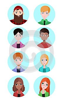 Set of vector flat icons of people of different sexes and races