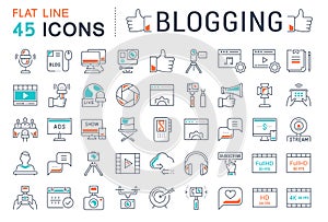 Set Vector Flat Line Icons Blogging