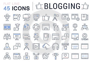 Set Vector Flat Line Icons Blogging