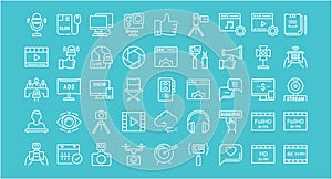 Set Vector Flat Line Icons Blogging