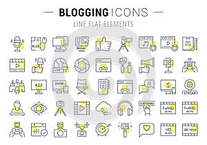 Set Vector Flat Line Icons Blogging