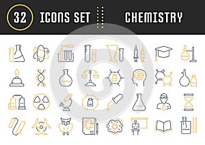 Set Vector Flat Line Icons Chemistry